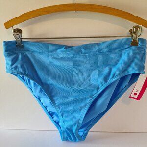 XHILARATION JUNIORS RIBBEDHIGH WAISTED SWIM BOTTOMS-SOLID BLUE- SIZE X(14W)-NWT